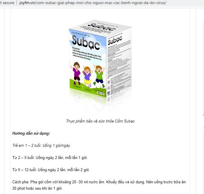 Cục An toàn thực phẩm khuyến cáo người dân không nên mua sản phẩm cốm Subạc